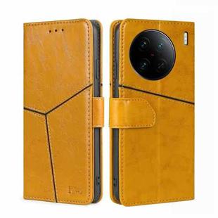 For vivo X90 Pro+ Geometric Stitching Horizontal Flip Leather Phone Case(Yellow)