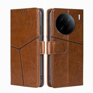 For vivo X90 Pro+ Geometric Stitching Horizontal Flip Leather Phone Case(Light Brown)