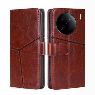 For vivo X90 Pro+ Geometric Stitching Horizontal Flip Leather Phone Case(Dark Brown)