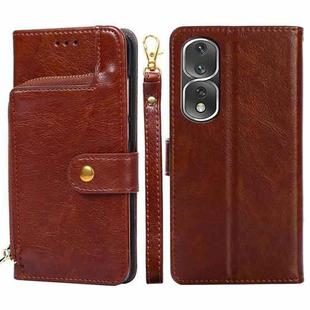 For Honor 80 Pro Zipper Bag Leather Phone Case(Brown)
