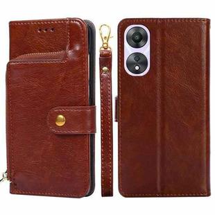 For OPPO A58 5G Zipper Bag Leather Phone Case(Brown)