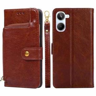 For Realme 10 4G Zipper Bag Leather Phone Case(Brown)