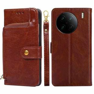 For vivo X90 Pro+ Zipper Bag Leather Phone Case(Brown)