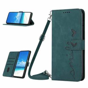 For OPPO A17 Skin Feel Heart Embossed Leather Phone Case with Lanyard(Green)