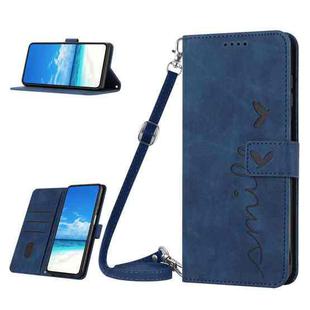 For Realme 10 4G Skin Feel Heart Embossed Leather Phone Case with Lanyard(Blue)