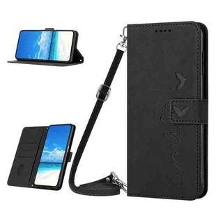 For Realme 10 Pro Skin Feel Heart Embossed Leather Phone Case with Lanyard(Black)