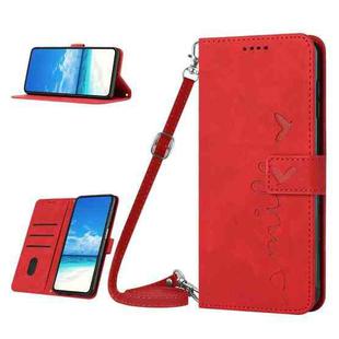 For Realme 10 Pro Skin Feel Heart Embossed Leather Phone Case with Lanyard(Red)