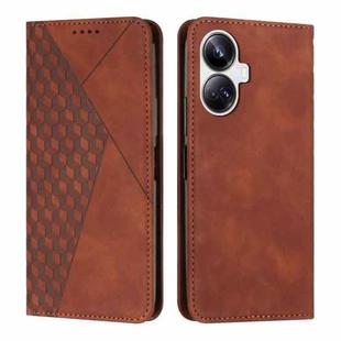 For Realme 10 Pro+ Diamond Splicing Skin Feel Magnetic Leather Phone Case(Brown)