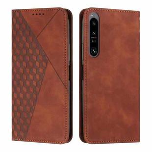 For Sony Xperia 1 IV Diamond Splicing Skin Feel Magnetic Leather Phone Case(Brown)