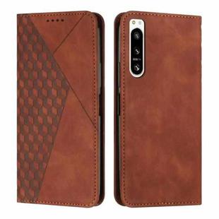 For Sony Xperia 5 IV Diamond Splicing Skin Feel Magnetic Leather Phone Case(Brown)