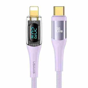 USAMS Type-C to 8 Pin PD20W Aluminum Alloy Transparent Digital Display Fast Charge Data Cable, Cable Length:1.2m(Purple)