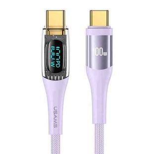 USAMS Type-C to Type-C PD100W Aluminum Alloy Transparent Digital Display Fast Charge Data Cable, Cable Length:1.2m(Purple)