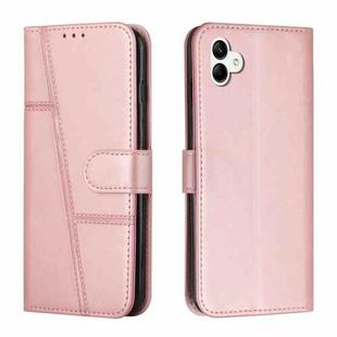 For Samsung Galaxy A04e Stitching Calf Texture Buckle Leather Phone Case(Rose Gold)