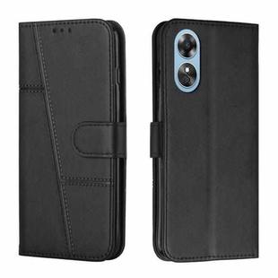 For OPPO A17 Stitching Calf Texture Buckle Leather Phone Case(Black)