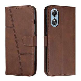 For OPPO A17 Stitching Calf Texture Buckle Leather Phone Case(Brown)