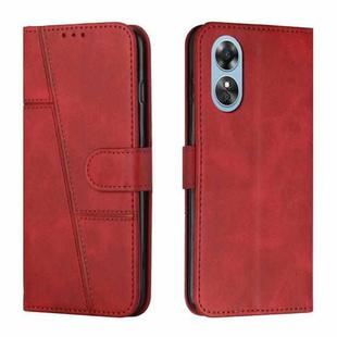 For OPPO A17 Stitching Calf Texture Buckle Leather Phone Case(Red)