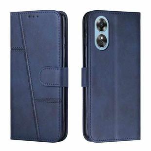 For OPPO A17 Stitching Calf Texture Buckle Leather Phone Case(Blue)