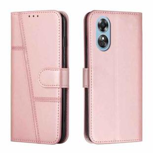 For OPPO A17 Stitching Calf Texture Buckle Leather Phone Case(Rose Gold)