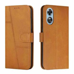 For OPPO A17 Stitching Calf Texture Buckle Leather Phone Case(Yellow)