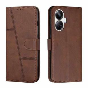 For Realme 10 Pro+ Stitching Calf Texture Buckle Leather Phone Case(Brown)