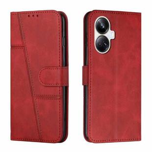 For Realme 10 Pro+ Stitching Calf Texture Buckle Leather Phone Case(Red)