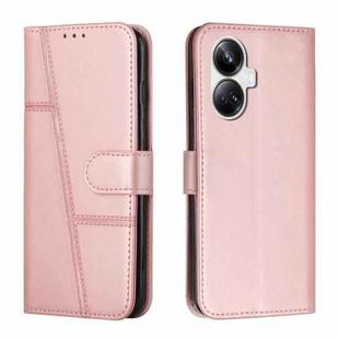 For Realme 10 Pro+ Stitching Calf Texture Buckle Leather Phone Case(Rose Gold)
