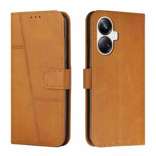 For Realme 10 Pro+ Stitching Calf Texture Buckle Leather Phone Case(Yellow)