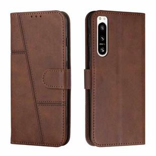 For Sony Xperia 5 IV Stitching Calf Texture Buckle Leather Phone Case(Brown)