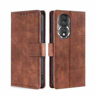 For Honor 80 Skin Feel Crocodile Magnetic Clasp Leather Phone Case(Brown)