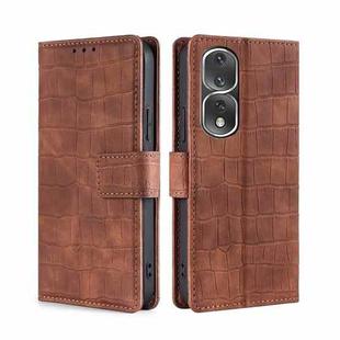 For Honor 80 Pro Skin Feel Crocodile Magnetic Clasp Leather Phone Case(Brown)