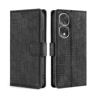 For Honor 80 Pro Skin Feel Crocodile Magnetic Clasp Leather Phone Case(Black)