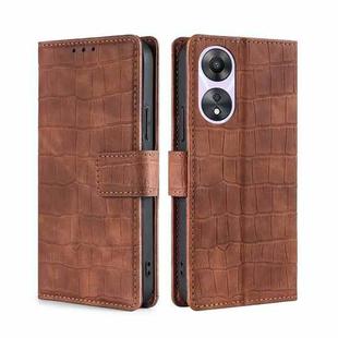 For OPPO A58 5G Skin Feel Crocodile Magnetic Clasp Leather Phone Case(Brown)