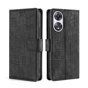 For OPPO A58 5G Skin Feel Crocodile Magnetic Clasp Leather Phone Case(Black)