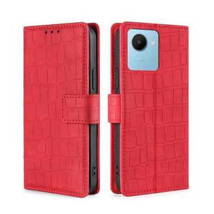 For Realme C30s Skin Feel Crocodile Magnetic Clasp Leather Phone Case(Red)