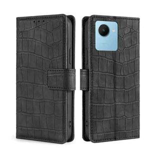 For Realme C30s Skin Feel Crocodile Magnetic Clasp Leather Phone Case(Black)
