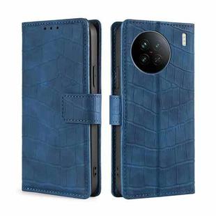 For vivo X90 Skin Feel Crocodile Magnetic Clasp Leather Phone Case(Blue)