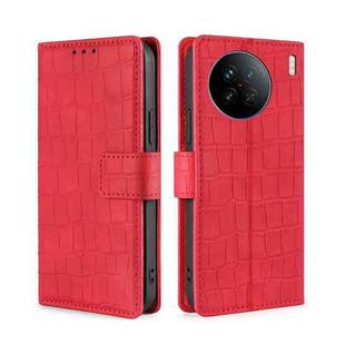 For vivo X90 Skin Feel Crocodile Magnetic Clasp Leather Phone Case(Red)