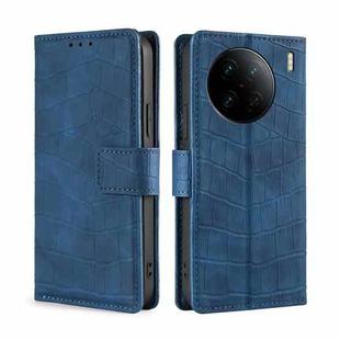 For vivo X90 Pro+ Skin Feel Crocodile Magnetic Clasp Leather Phone Case(Blue)