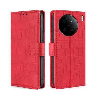 For vivo X90 Pro+ Skin Feel Crocodile Magnetic Clasp Leather Phone Case(Red)