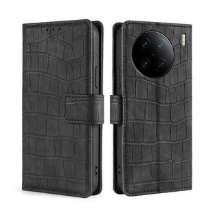 For vivo X90 Pro+ Skin Feel Crocodile Magnetic Clasp Leather Phone Case(Black)