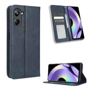 For Realme 10 4G Magnetic Buckle Retro Texture Leather Phone Case(Blue)