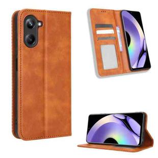 For Realme 10 4G Magnetic Buckle Retro Texture Leather Phone Case(Brown)
