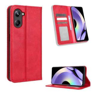 For Realme 10 Pro Magnetic Buckle Retro Texture Leather Phone Case(Red)