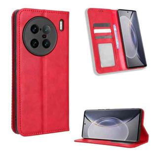 For vivo X90 Pro+ Magnetic Buckle Retro Texture Leather Phone Case(Red)