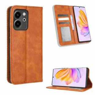 For Honor 80 SE 5G Magnetic Buckle Retro Texture Leather Phone Case(Brown)