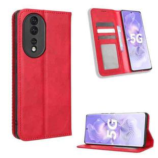 For Honor 80 5G Magnetic Buckle Retro Texture Leather Phone Case(Red)