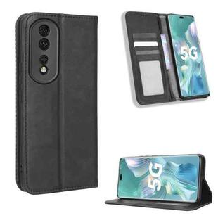 For Honor 80 Pro 5G Magnetic Buckle Retro Texture Leather Phone Case(Black)