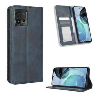 For Motorola Moto G72 4G Magnetic Buckle Retro Texture Leather Phone Case(Blue)