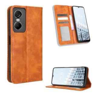 For Tecno Pop 6 Pro BE8 Magnetic Buckle Retro Texture Leather Phone Case(Brown)