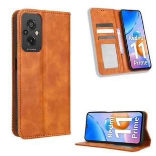For Xiaomi Redmi 11 Prime 4G Magnetic Buckle Retro Texture Leather Phone Case(Brown)